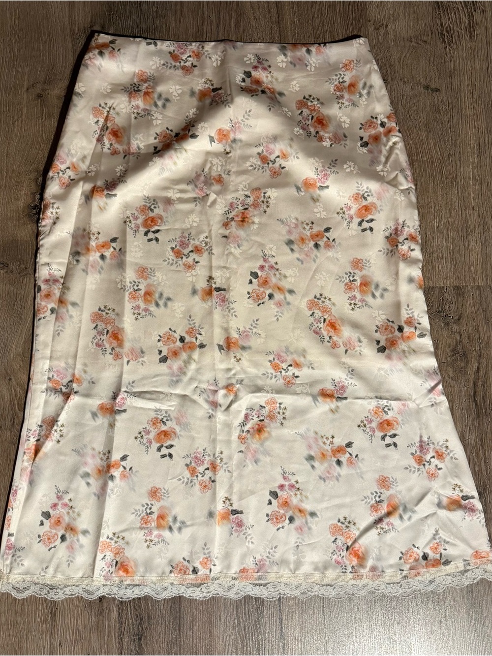 Cider Cream Satin Floral Skirt with Peach Rose